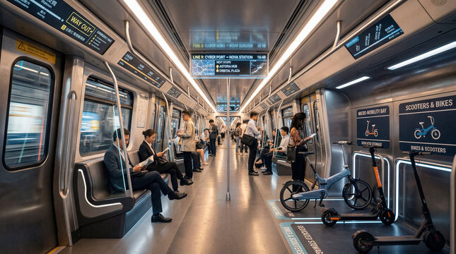 Futuristic subway interior for micro mobility