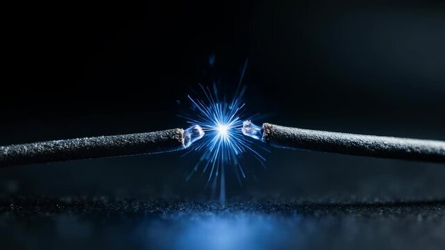 Flux 8K Macro Close-Up: Electrical Spark Between Two Small Wires in a Controlled Setup