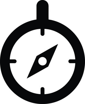 Compass navigation instrument for finding direction and location on map or globe, abstract representation of travel and exploration