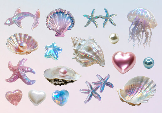 Iridescent Seashells And Ocean Treasures Element Set