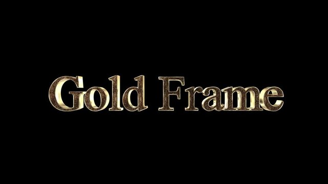 Beautifully rendered animated shimmering gold frame text with elegant metallic texture on a deep black background.