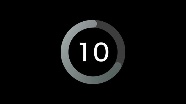 15 Seconds Simple silver Circle Countdown on black Background. Rounded Lines, Shapes, Fresh and Creative. 4K Motion Graphics