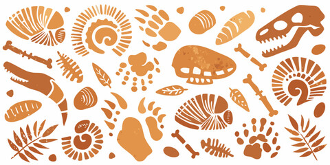 A collection of prehistoric fossils and dinosaur skeleton illustrations © Titul