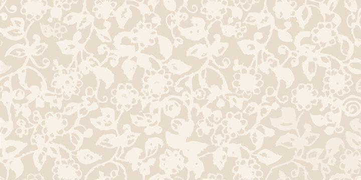 Delicate floral pattern in light beige and white seamless texture