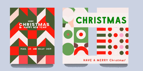Two christmas cards with geometric patterns and festive greetings displayed © Titul