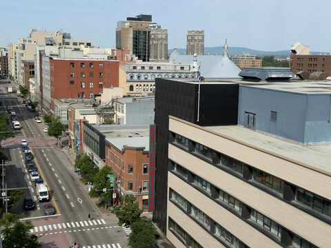 High-angle view of Boulevard Charest street and buildings - Quebec City, Canada - June 27, 2025