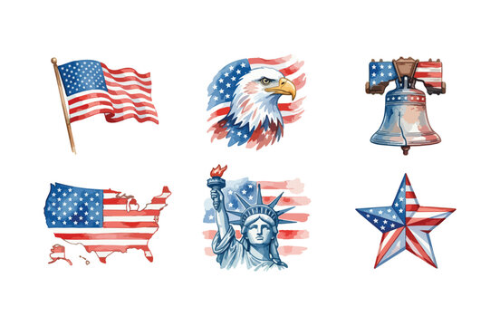 American symbol icon watercolor set vector
