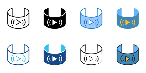 Streaming in VR icons set multiple style collection. Editable stroke   © Gravisio