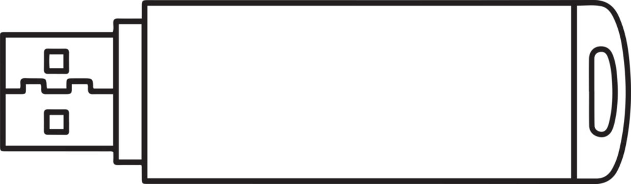 USB flash drive vector icon in black and white representing portable data storage transfer device digital memory hardware and computing technology