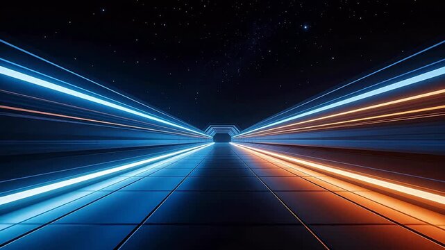 Futuristic corridor with glowing lights