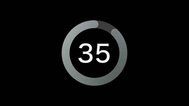 40 Seconds Simple silver Circle Countdown on black Background. Rounded Lines, Shapes, Fresh and Creative. 4K Motion Graphics