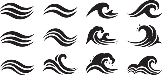 Fototapeta premium Black wave icons on a white background vector graphics