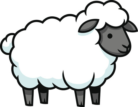 Cute Cartoon Sheep Standing Alone.