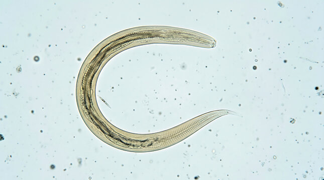 Microscopic view of a parasitic nematode worm, essential for biological study and medical research.