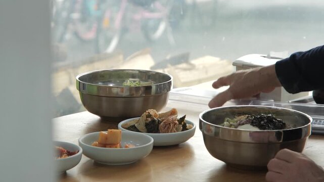 먹을것, 그릇, 식당, 야채, 건강한, 식사, 요리, 수프, 마시다, 점심, 라이스, 맛있는, 한식