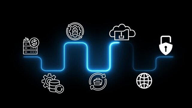 Disaster recovery concept on the transparent background. Restoring critical systems and restoration procedures. Motion graphics of disaster idea. 4k video animation.