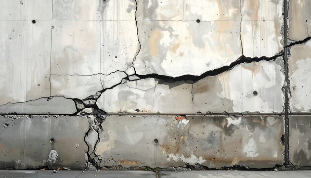 Cracked concrete wall with visible damage