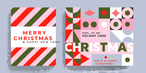Festive christmas cards with geometric patterns and holiday greetings © Dibyendu