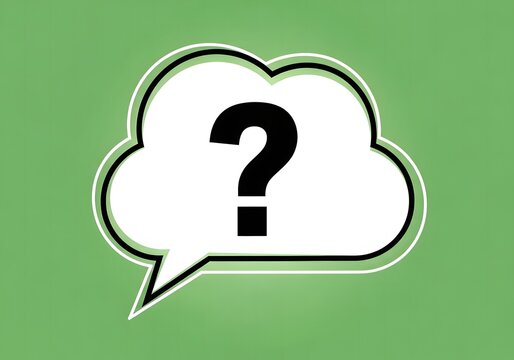 White Speech Bubble with Question Mark on Green Background