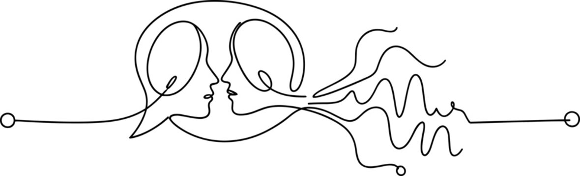Continuous line drawing of two faces.