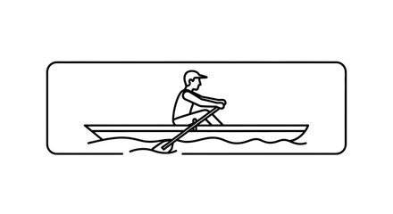 Fototapeta premium Minimalist line art illustration capturing a person expertly rowing a boat across calm water surface