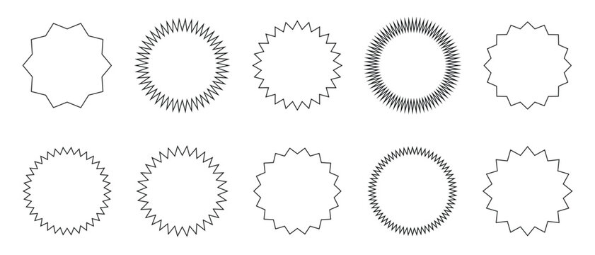 Zig zag edge circle, square, rectangle, round shape icon set. sale badge offer promo tag, price tag, discount and sale label Collection of black discount or sale isolated on white background. 