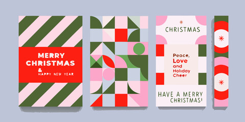 Abstract christmas card designs with geometric shapes and festive greetings © Bebdas