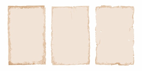 Fototapeta premium Three aged paper rectangles with rough torn edges against a white background