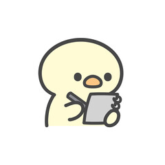 メモを取るかわいいひよこの手書きイラスト　記録・勉強・仕事・ノート作業のイメージ © Nitomaru