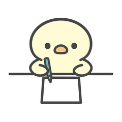 メモやノートを取るひよこの手書きイラスト　勉強・仕事・記録・学習・ビジネス © Nitomaru