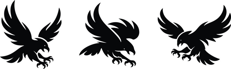 Fototapeta premium Predatory Eagle Silhouette Vector Set | Flying Eagle Silhouette collections. 