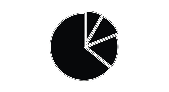 Simple black and white pie chart showing unequal proportions of data