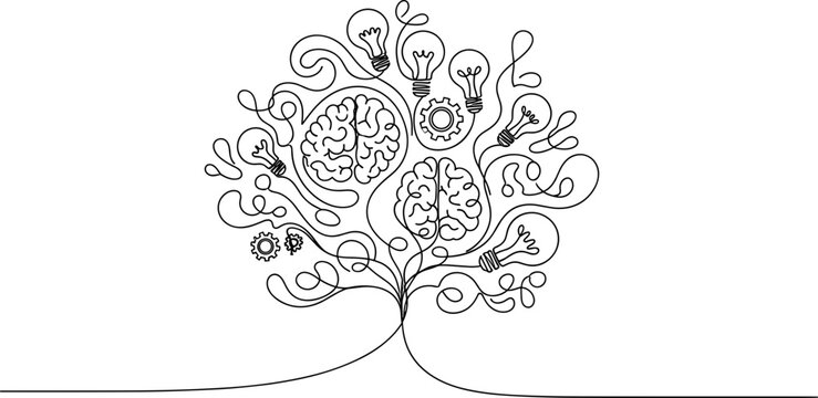 Brain Tree with Light Bulb Ideas.