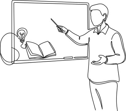 Man pointing at whiteboard with ideas.