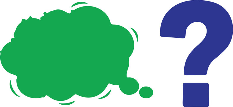 Green thought bubble with a blue question mark