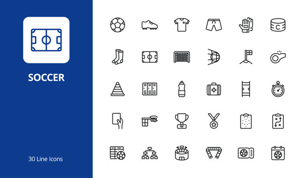 Soccer or Football Line Icon Set