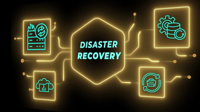 Disaster recovery concept on the transparent background. Restoring critical systems and restoration procedures. Motion graphics of disaster idea. 4k video animation.