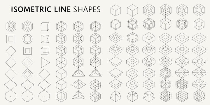 Collection of various isometric line shapes and geometric designs