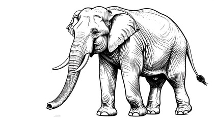 Fototapeta premium Detailed black and white vector illustration of an african elephant outline