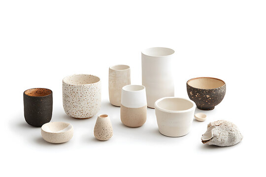 Handcrafted ceramic pieces showcase unique textures and colors, perfect for home decor or artistic display