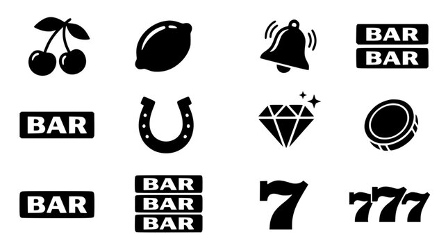 Collection of casino slot machine symbols and icons