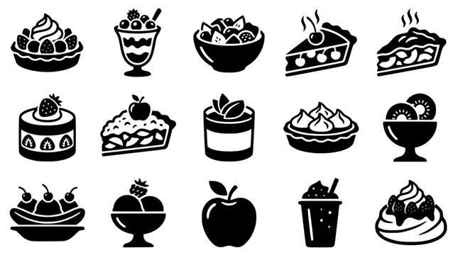 Vector graphic illustration of various dessert icons and fruits