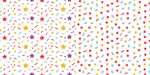 Obraz premium Colorful confetti and star shapes scattered across a white background