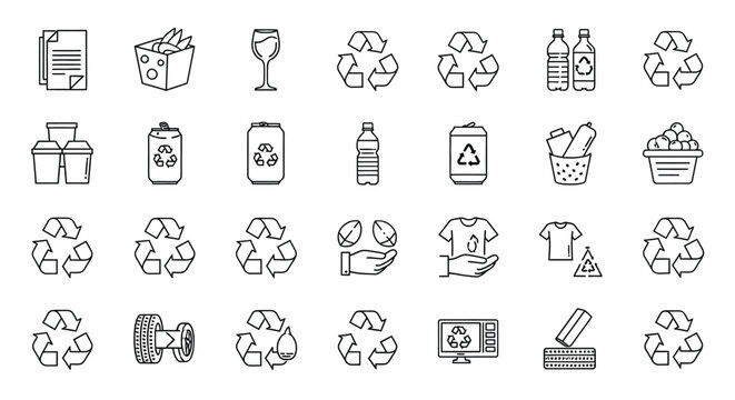 Collection of recycling symbols representing various waste materials