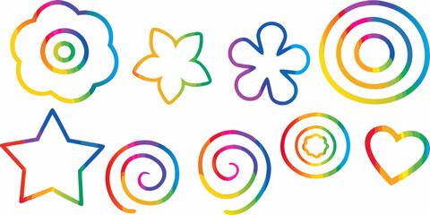 Naklejka premium Colorful abstract floral and geometric shapes arranged on a white background