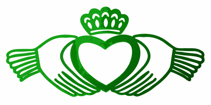 A vibrant green claddagh symbol representing love loyalty and friendship