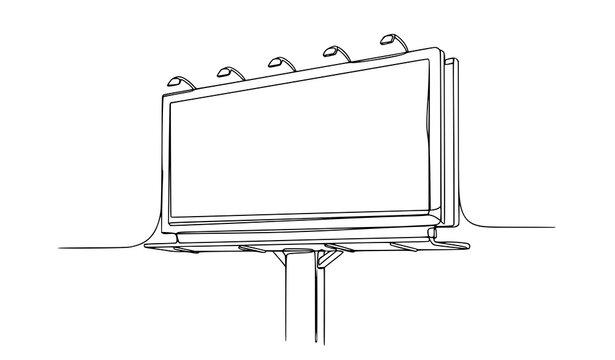 Minimal one line outdoor billboard advertising space vector illustration isolated on white background