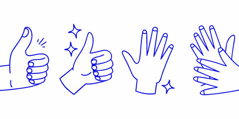 Fototapeta premium Collection of hand gestures thumbs up open hand and pointing fingers