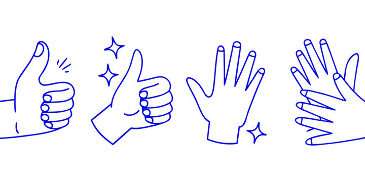 Collection of hand gestures thumbs up open hand and pointing fingers