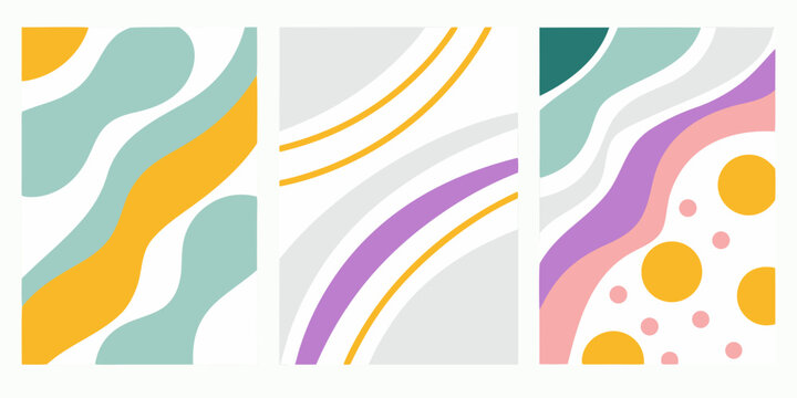 Abstract geometric patterns in pastel colors arranged in a triptych format